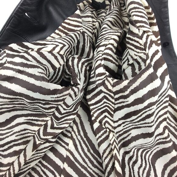 VINTAGE 100% Genuine Leather Jacket 90's Supermodel Mom Coat Small Black Zebra - Picture 8 of 9